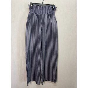 NEW Love 83 Linen Blend Pants Women's Size L Blue Stripped Wide Leg